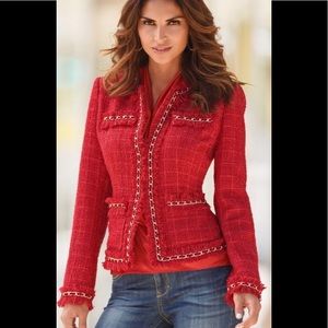 Boston Proper Red Parisian Tweed Jacket